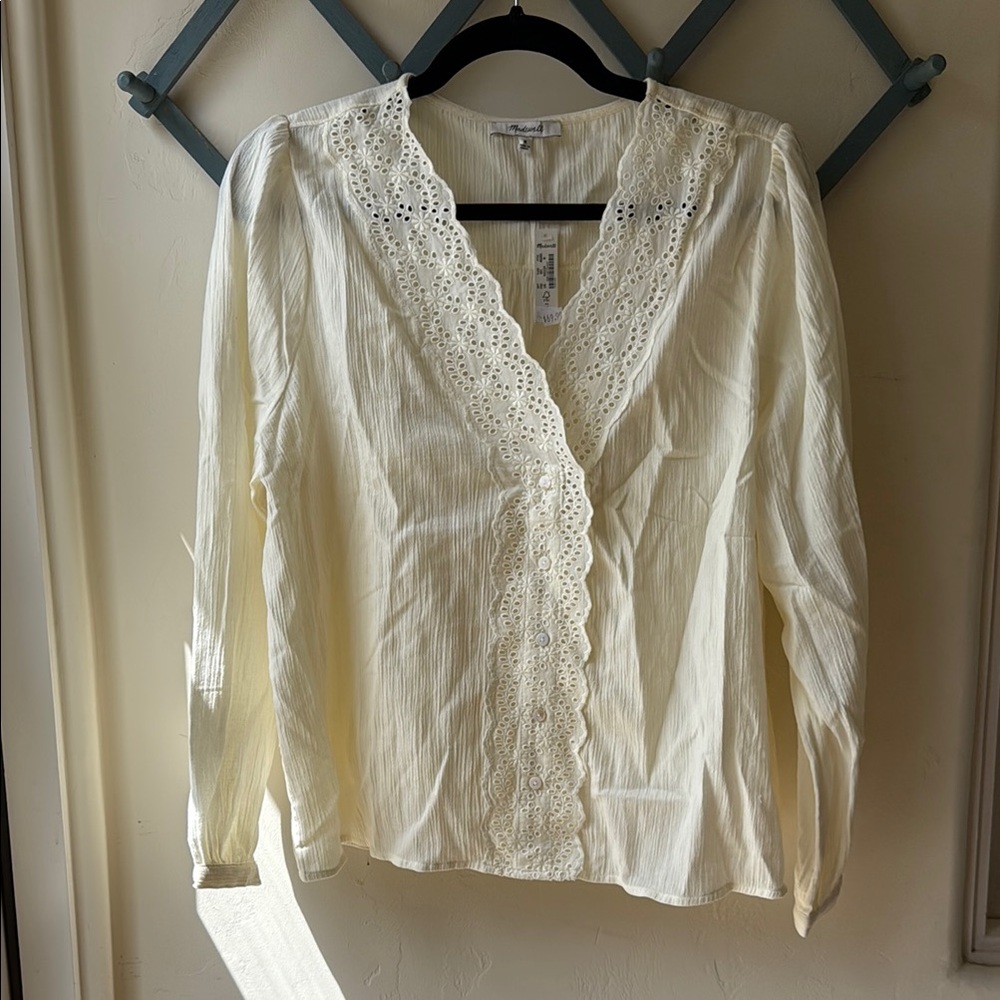 Elegant Cream Lace Trim Blouse